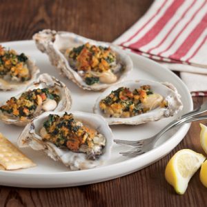 Broiled Oysters with Spinach and Andouille