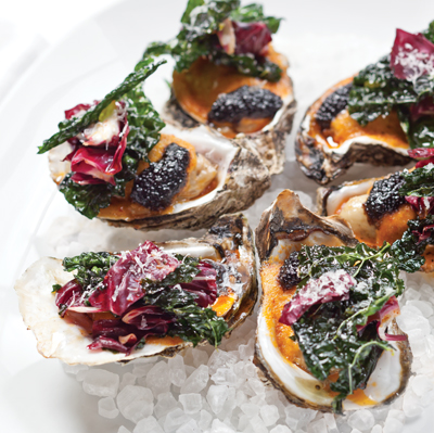 Roasted Oysters with Fried Kale