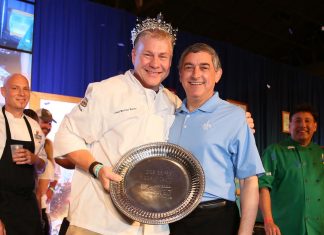 New Orleans Chef Michael Brewer is crowned 2015 King of Louisiana Seafood by Louisiana Lieutenant Governor Jay Dardenne