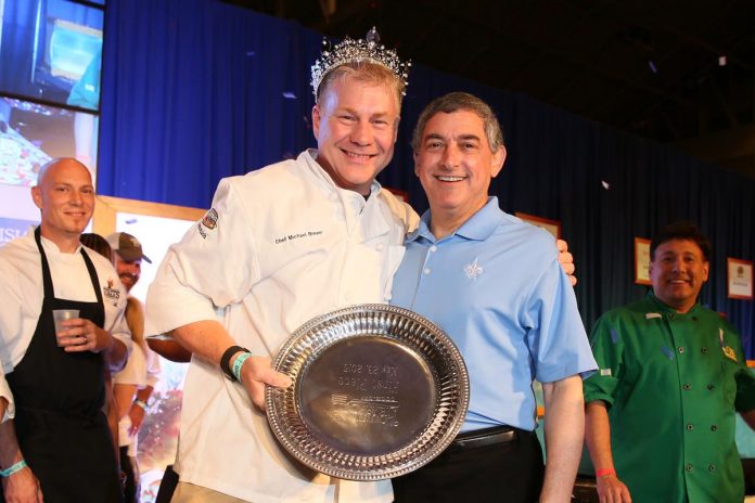 New Orleans Chef Michael Brewer is crowned 2015 King of Louisiana Seafood by Louisiana Lieutenant Governor Jay Dardenne