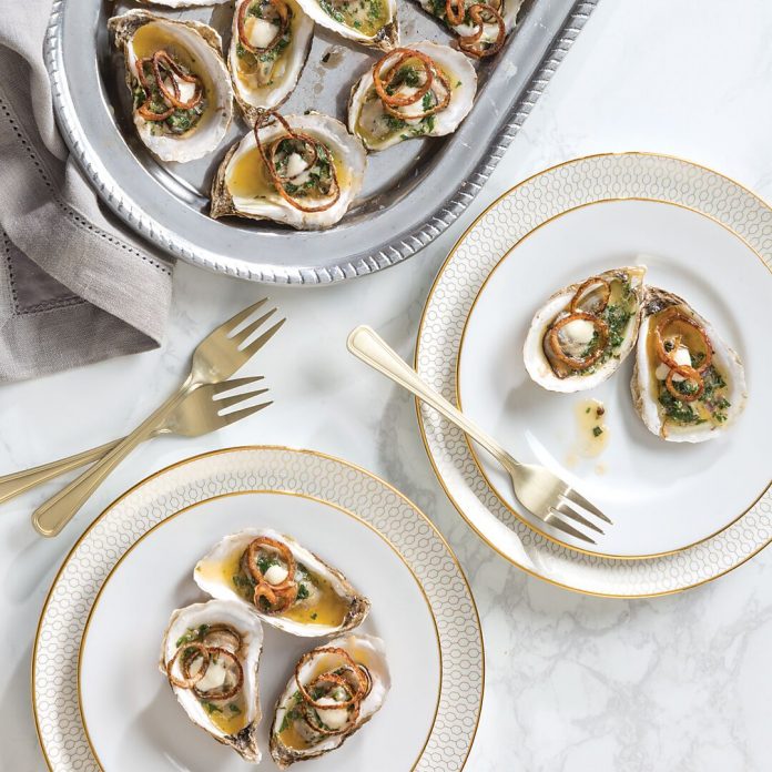 Baked Oysters with Herb Butter and Fried Shallots
