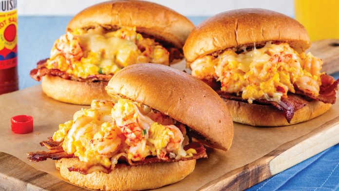 Crawfish, Egg, and Bacon Breakfast Sandwiches