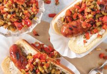 Grilled Andouille with Grilled Pepper Relish
