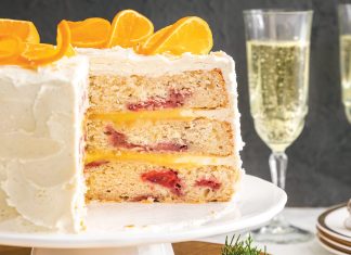 Roasted Strawberry Cake with Orange Curd and White Chocolate Frosting