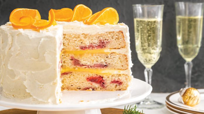 Roasted Strawberry Cake with Orange Curd and White Chocolate Frosting