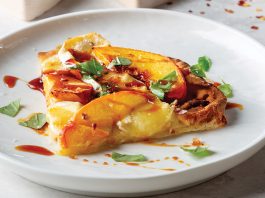 Peach-and-Brie Flatbreads with Spicy Cane Syrup