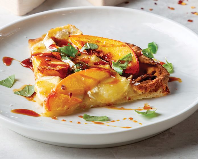 Peach-and-Brie Flatbreads with Spicy Cane Syrup